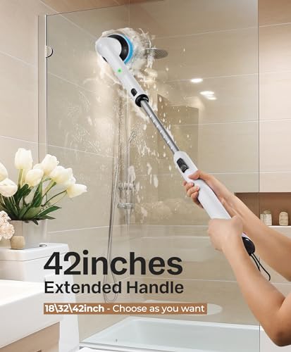 LyriFine Electric Spin Scrubber, New Full-Body IPX7 Waterproof Bathroom Cleaner Brush, Shower Scrubber with Long Handle & 2 Speed, Heads Replacement, Cleaning Supplies for Tub Shower Tile Floor - color: Classic Black
