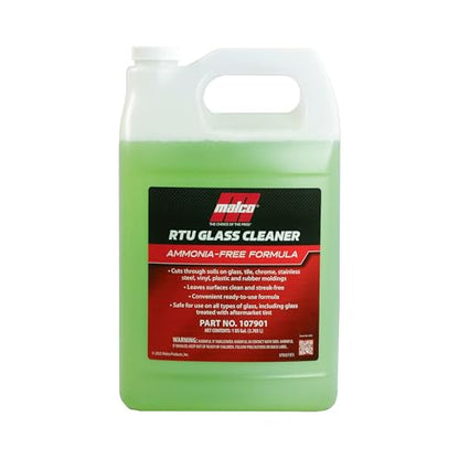 Malco Ready-To-Use Glass Cleaner - Streak-Free Removal of Dirt, Grease, Oils, & Bug Debris from Glass, Chrome, Tile, Stainless Steel, Vinyl, Rubber/Ammonia-Free & Tint Safe / 1 Gallon (107901)