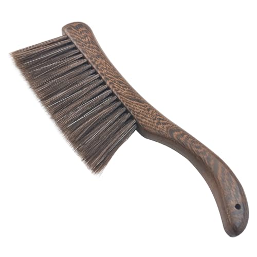 Hand Broom Brush, Wooden Handle Soft Bristle Cleaning Dust Brush,Bench Brushes with Bristlesfor Furniture, Bed, Car, Bench, Crevice Cleans, Sofa, Fireplace, Clothes（Curved Handle） - color: 1 Curved Handle Brown