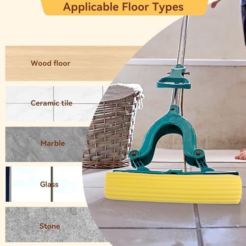 Sponge Mops for Floor Cleaning, Telescopic Handle Mop Squeegee Mop Mop Head Refills PVA Sponge Roller Replacements, Super Absorbent Roller Refill for Home Cleaning Tool, Yellow, Set of 2 （Only Head）
