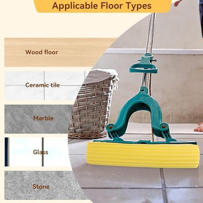 Sponge Mops for Floor Cleaning, Telescopic Handle Mop Squeegee Mop Mop Head Refills PVA Sponge Roller Replacements, Super Absorbent Roller Refill for Home Cleaning Tool, Yellow, Set of 2 （Only Head）