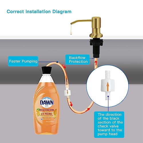 Sink Soap Dispenser, Kichen Sink Soap Dispenser, 47" Extension Tube kit, Under Sink Soap Dispenser Pump, No Need More Refills （Golden, 2 Pack） - color: Golden-2 Pack