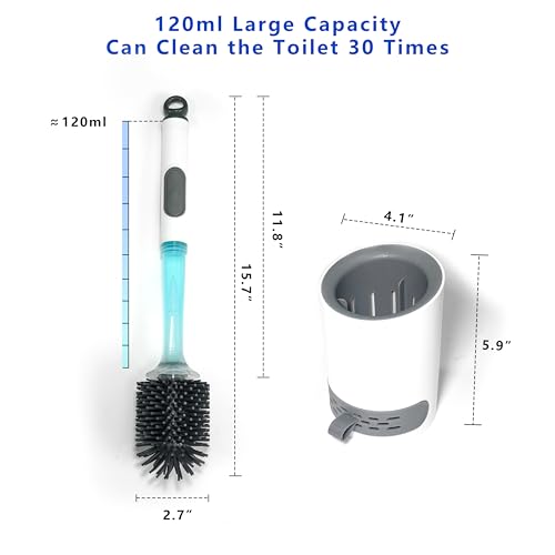 REDANT Toilet Brush and Holder Set, Silicone Toilet Bowl Brush/Cleaner Scrubber, Reusable Bathroom Cleaning Supplies with Cleaners Dispenser, Drip-Proof, Apartment/rv Essentials, Grey, 1PCS