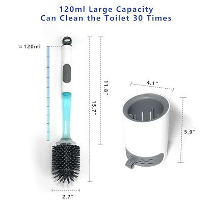 REDANT Toilet Brush and Holder Set, Silicone Toilet Bowl Brush/Cleaner Scrubber, Reusable Bathroom Cleaning Supplies with Cleaners Dispenser, Drip-Proof, Apartment/rv Essentials, Grey, 1PCS