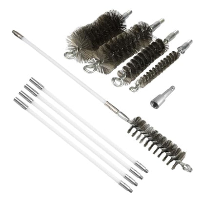 50 Inch Pipe Cleaning Brush Set with Stainless Steel Bristles, Wire Brush with 4 Flexible Rods and Hexagonal Connecting Rod, Stainless Steel Pipe Brush Set (3/5, 1, 1 3/5, 2 in Brush Heads)