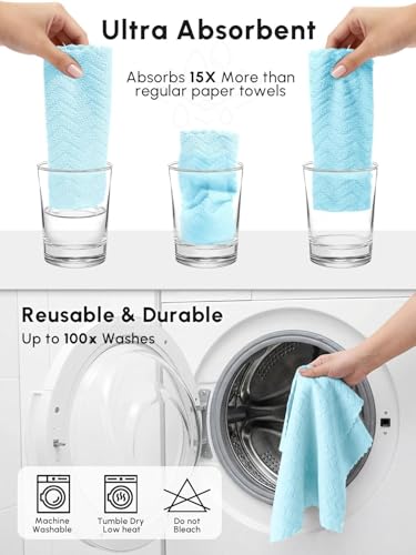 Microfiber Cleaning Cloths Roll, 75 Pack Tear Away Microfiber Towels Roll, 12" x 12" Lint Free Rags, Reusable Cleaning Cloths, Washable, Scratch Free,Ultra Absorbent Dish Rags(Blue Ripple) - color: Blue Ripple, size: 75 pack