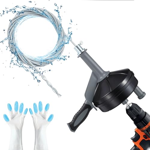 Drain Auger, Clog Remover with Drill Adapter, 25 Feet Flexible Plumbing Snake Use Manually or Powered(Gray) - color: Gray
