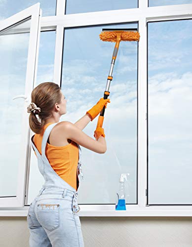 1.5-3 ft Window Squeegee with Long Handle & Dusting Kit // Car Window Cleaner Tool & Window Squeegee with Scrubber with Telescopic Extension Pole