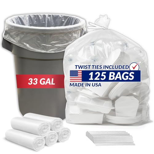 Reli. 33 Gallon Trash Bags Heavy Duty | 125 Trash Bags with Ties | Super Sizeable, Clear, Serious Garbage Cleanup
