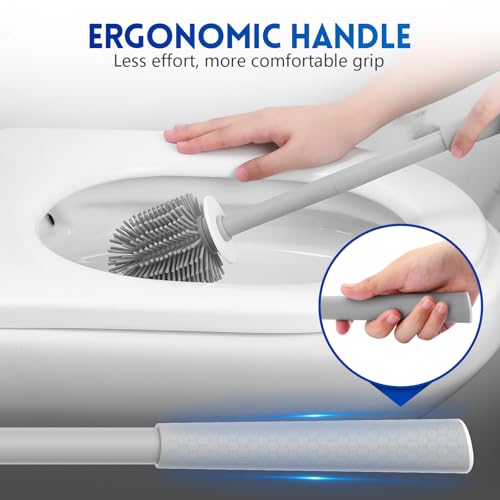 Y-in Hand Toilet Brush and Holder Set, Silicone Toilet Bowl Cleaner Brush Bristles, Bathroom and RV Cleaning Tools, Space Saving Toilet Scrubber, Wall Mountable. (Grey) - color: Grey Silicone