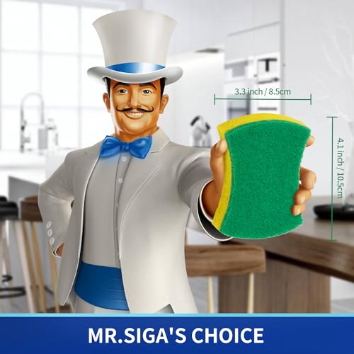 MR.SIGA Heavy Duty Cellulose Scrub Sponge, Dual-Sided Dishwashing Sponge for Kitchen, 12 Pack - color: Green, Yellow