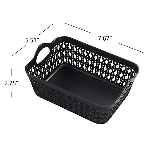 12-Pack Mini Plastic Storage Basket Trays with Handle, Black - size: mini