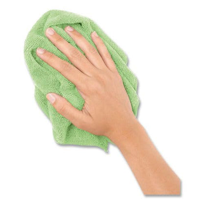 Boardwalk Microfiber Cleaning Cloths, 12-Pack, Green, 12" Square, Superior Absorption, Washable, Lint & Streak Free, Used Wet Or Dry - color: Green