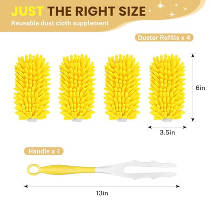 SetSail Dusters for Cleaning 4pcs Small Microfiber Duster Refills with 1 Handle Reusable Duster Refill Compatible with Swiffer Washable Duster Cleaner Kit for Furniture, Blind - color: Yellow