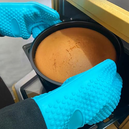 1 Pair Extra Long Professional Oven Mitts, Non-Slip Silicone Grip Heat Resistant,19.7" Length,Up to 572℉ for BBQ Cooking Baking Grilling (Blue) - color: Blue