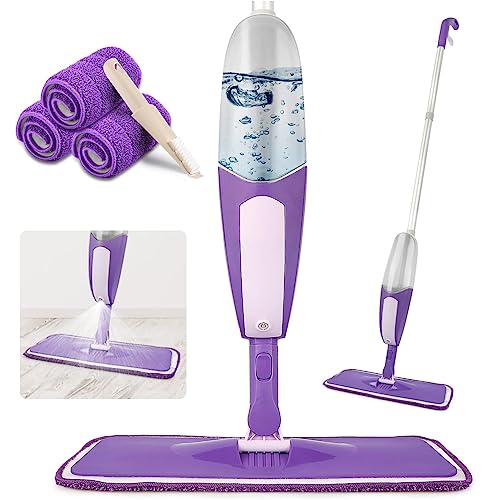Spray Mop for Floor Cleaning - SEVENMAX Microfiber Floor Mop with 550ML Refillable Bottle 3 Washable Pads Kitchen Dry Wet Flat Dust Mop for Cleaning Hardwood Laminate Wood Ceramic Marble Tile Floors - size: Purple Mop - 3 Pads