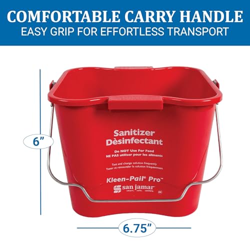 San Jamar Kleen-Pail Pro Sanitizer Pail Cleaning Bucket with Bail Handle for Cleaning, Kitchens, Restaurants, And Janitorial Use, Plastic, 3 Quarts, Red - size: 3 Quarts