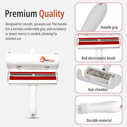 Reusable Pet Hair Remover Roller for Couch & Furniture – Self Cleaning Lint Roller for Dog & Cat Hair, Washable Pet Hair Cleaner for Carpet, Sofa & Bedding