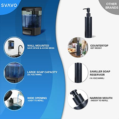 SVAVO Wall Mounted Soap Dispenser Kitchen Bathroom Manual Soap Dispenser Refillable Hand soap Dispenser for Liquid Contianers Shampoo Gel Chamber for Household Commerical 23.7oz (700ml) ABS - color: Black