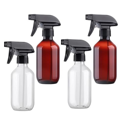 Spray Bottles 2 Pack 10oz Empty Squirt Bottle Plastic Refillable Containers | Fine Mist Water Spray Bottle with Adjustable Nozzle BPA Free Small Spray Bottle for Cleaning, Plants, Pet Training, Hair - color: 2clear+2brown