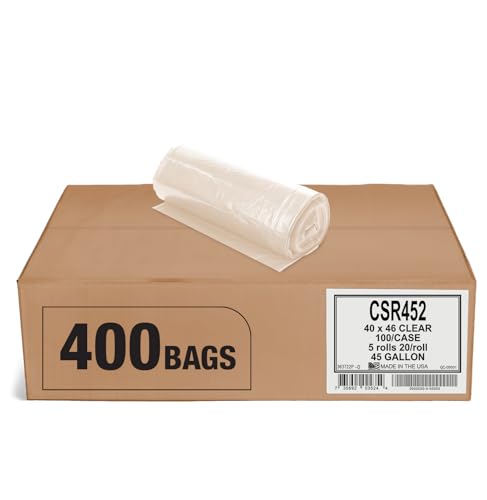 45 Gallon Clear Trash Bags - (Huge 400 Pack) - 40" x 46" - 1.5 MIL (Equivalent) - CSR Series - Heavy Duty Industrial Liners Clear Garbage Bags for Recycling, Contractors, Storage, Outdoor - style: 45 Gal, 1.5 Mil Equiv, 400 Count