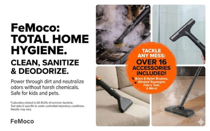 2-in-1 Steam Cleaner & Steam Mop for Home | 1.6L Tank for 60 Mins Runtime | 15s Fast Heat Up Portable Steamer with Wheels & 3-Level Handle | for Car, Tile Grout, Floor, Upholstery, 16-Piece Kit