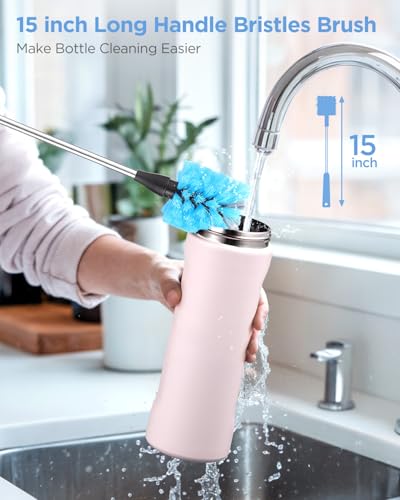 EasyAcc Water Bottle Cleaner Brush, 3 Pack 15 Inches Straw Brush Cleaner for Owala Stanley Hydroflask, Long Handle, with Straw Cleaner & Nipple Brush, for Coffee Mugs, Ice Tea Jars - color: Dark Blue
