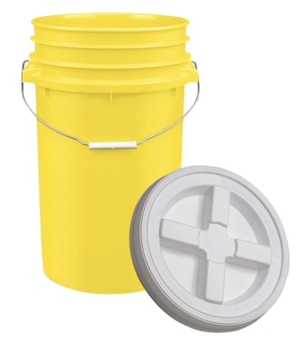 House Naturals Plastic Food Grade Made in USA Bucket with lid, Large 7 Gallon Container Comes with Screw On Lid (1, Yellow with White lid) - color: Yellow With White Lid