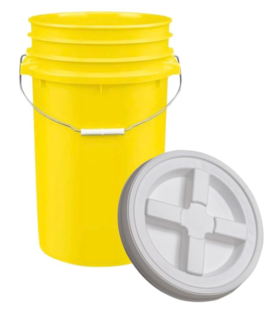 House Naturals Plastic Food Grade Made in USA Bucket with lid, Large 7 Gallon Container Comes with Screw On Lid (1, Yellow with White lid) - color: Yellow With White Lid