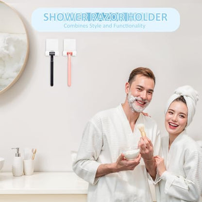 VIS'V Shower Wall Adhesive Razor Holder for His and Hers, White, 2 Pcs | Metal Material, Compact Design, Peel and Stick, Fit for Smooth Flat Surfaces - color: White