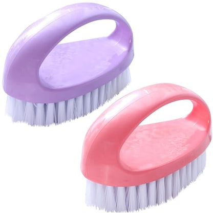 2 Pack Scrubbing Brushes for Cleaning, Heavy Duty Scrub Brush Nylon Stiff Bristles,Scrubber Cleaner Brush for Bathroom,Showe,Sink,Kitchen,Bathtub,Floor,Multi-Purpose Cleaning Brush (Pink + Purple) - color: Pink + Purple
