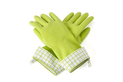 Full Circle Splash Patrol - Natural Latex Cleaning Dish Gloves, Stay-Dry Cotton Cuffs, Durable with Protective Lining, Medium/Large, (1 Pair) Green - color: Green