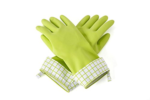 Full Circle Splash Patrol - Natural Latex Cleaning Dish Gloves, Stay-Dry Cotton Cuffs, Durable with Protective Lining, Medium/Large, (1 Pair) Green - color: Green
