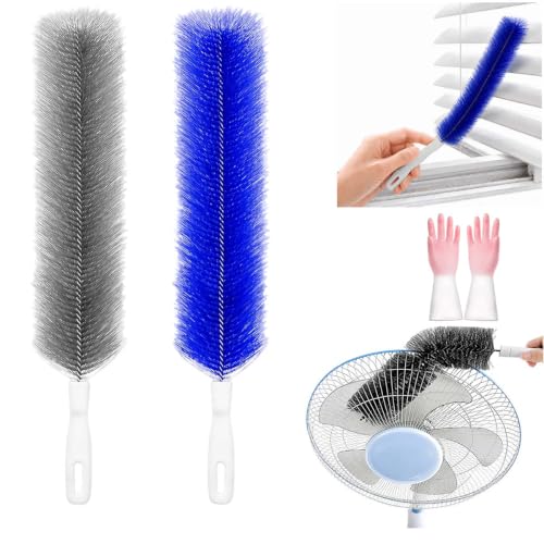 Bendable Microfiber Duster, Reusable Flexible Dust Remover Brush with Soft Fluffy Head, Washable Cleaning Tool for Fans, Blinds, Vents, Window Tracks, Furniture, and Car Interior (2, Blue+Gray) - color: Blue+gray