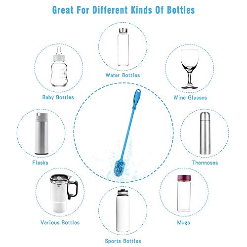Silicone Bottle Cleaning Brush with Long Handle, Water Bottle Cleaner for Baby Bottles, Hydro Flask, Sports Bottle, Vase, Glassware, Perfect for Smaller Diameter Bottle Openings (Qty 1) - color: Blue
