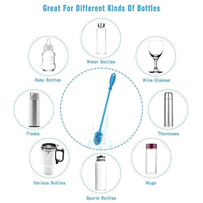 Silicone Bottle Cleaning Brush with Long Handle, Water Bottle Cleaner for Baby Bottles, Hydro Flask, Sports Bottle, Vase, Glassware, Perfect for Smaller Diameter Bottle Openings (Qty 1) - color: Blue