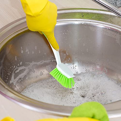 2-Pack Kitchen Green Scrub Brush for Cleaning Dishes Pots Pan Sink and Bathroom with Comfortable Long Handle - size: Dish Brushes