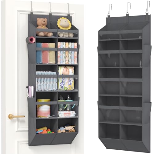 Lifewit 1 Pack Over the Door Organizer, 10 Section Clear Window Hanging Storage with 4 Side Pockets, Sturdy Anti Tilt 40 lbs Load Behind Door for Closet, Bedroom, Bathroom, Nursery, Dorm, Gray - color: Gray, size: 10 section