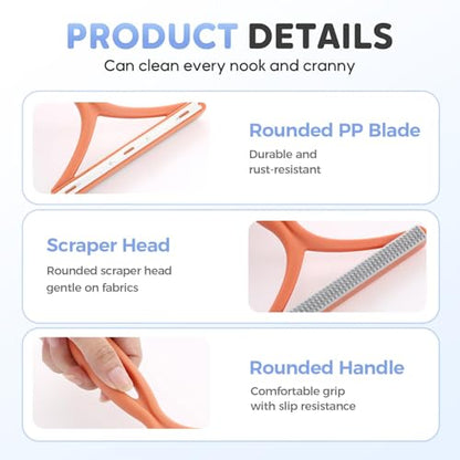 Pet Hair Removal Tool, Portable Fur Remover Brush & Carpet Scraper Rake, Dog & Cat Hair Remover for Couch, Carpet, Car Mats, Pet Bed & Furniture (Pink) - color: Pink