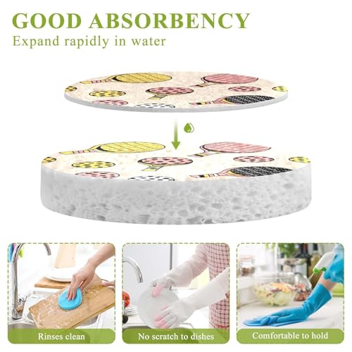 Ping Pong Rackets Balls Pattern Dish Scrub Sponges Kitchen Non Scratch Reusable Compressed Cellulose Sponge Hanging for Household Cleaning Washing Dishes Pots and Pans 3 Pack - color: Pattern6