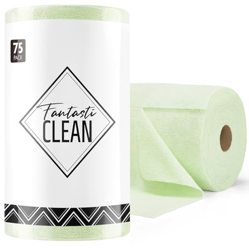 Fantasticlean Microfiber Cleaning Cloth Roll -75 Pack, Tear Away Microfiber Towels, 12" x 12", Reusable, Washable, Scratch Free, Ultra Absorbent Dishcloth for All-Around Cleaning Supplies (Green) - color: Green, size: 75 pack