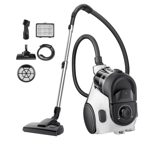 Eureka Bagless Canister Vacuum Cleaner, 1100W High Power Vacuum Cleaner for Carpets and Hard Floors HEPA Filter Extension Tube 2-in-1 Crevice Tool Floor Nozzle, NEN121WH - color: White
