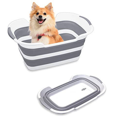 Goderewild Collapsible Pet Bathtub, 7.1 Gal (27L) - Foldable Bathing Tub with Drain Plug for Dogs & Cats Under 30 lbs - Multi-Use as Laundry Basket, Storage Organizer, Camping Sink (Grey) - color: Grey