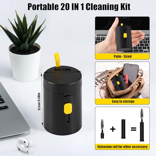 walrfid Laptop Phone Screen Cleaner Kit, Computer Keyboard Brush Cleaning Spray for iPhone AirPods MacBook iPad, 20-in-1 Electronic Device Clean Tool for Camera Earbud Car Screens (Black) - color: Black
