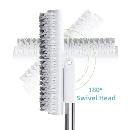 MOPALL Floor Scrub Brush with Long Handle 55", Dual-Sided Stiff Bristle Grout Brush with 180° Rotatable V-Shape Head, Heavy Duty Shower Cleaning for Bathroom Tile, Patio, Deck, Garage, Pool & Corner
