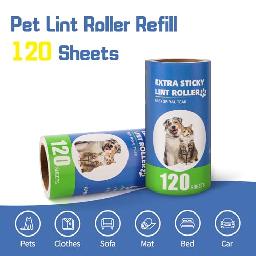 Lint Roller Refills 6 Pack (720 Sheets) | Extra Sticky, Fit 3.8"-4" Standard Size Lint Roller, Inner Diameter at 1.5", For Pet Hair, Clothes, Furniture, Cars - color: 6 Pack