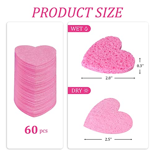 50-Count Kickleen Compressed Cellulose Heart Shape Facial Sponges | Natural Cosmetic Spa Sponges for Facial Cleansing | Exfoliating | Makeup Mask Removal | Reusable | Skin Massage (50 Count (Pink)) - color: 50 Count (Pink)