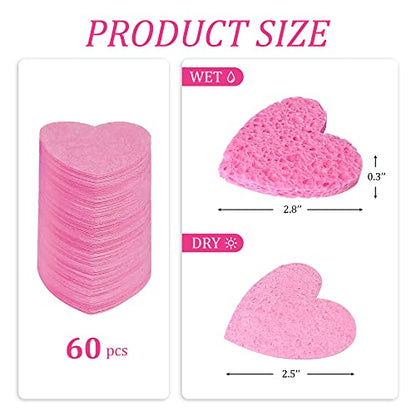50-Count Kickleen Compressed Cellulose Heart Shape Facial Sponges | Natural Cosmetic Spa Sponges for Facial Cleansing | Exfoliating | Makeup Mask Removal | Reusable | Skin Massage (50 Count (Pink)) - color: 50 Count (Pink)