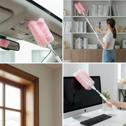 Microfiber Duster for Cleaning, Extendable Pole, Up to 30 Inch Reachable, Cleaning Tools for Car, Ceiling Fan, Window, Furniture, Office(Pink) - color: Pink