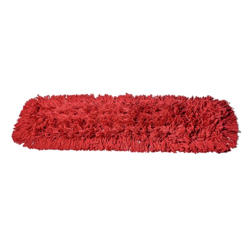Commercial Dust Mop Replacement Head - 24 x 5 in. Cotton Nylon Reusable Mop Head- Industrial Dust Mop Refill for Floor Cleaning & Janitorial Supplies, Red - color: Red, size: 24 X 5 Inch